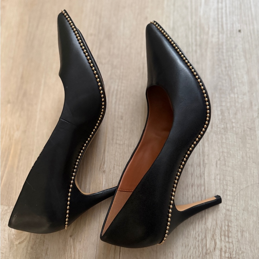 Coach Black Leather Heels with Gold Accents size8 - Picture 4 of 5